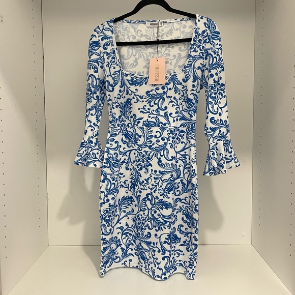 Missguided dress white with blue design - Picture 1 of 4